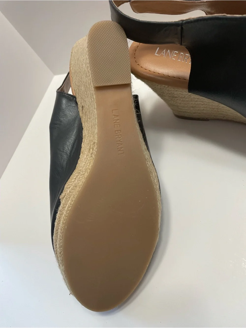 Lane Bryant Black Peep-Toe Espadrille Wedge Sandals